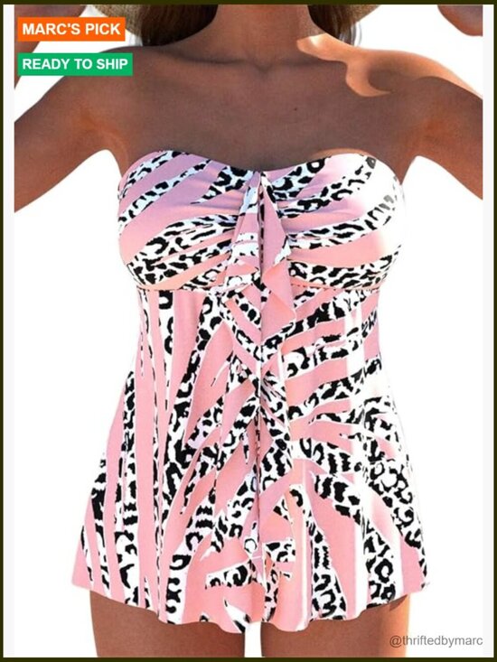 Other - Two Piece Tankini Swimsuit, Removable Halter Bandeau Top with Briefs, Flyaway